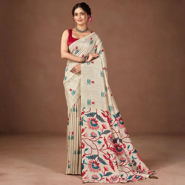 Cream_Floral_Print_Saree_for_Women