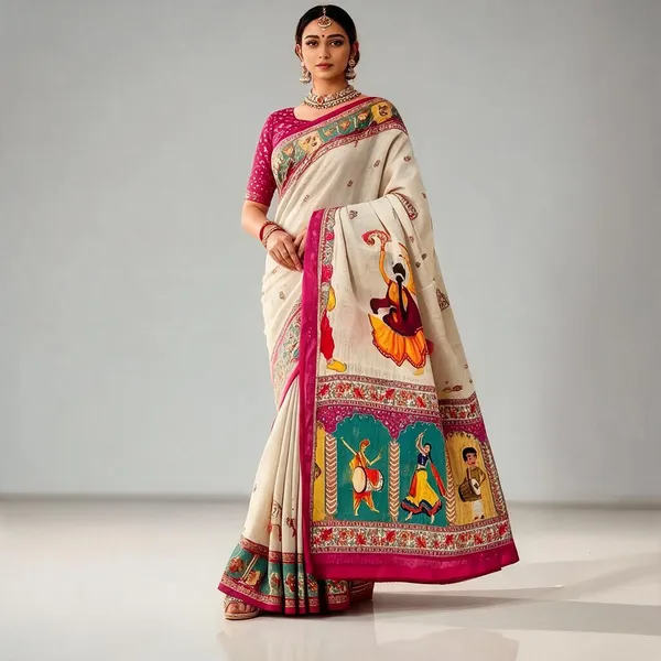 Off_White_Printed_Saree_For_Women