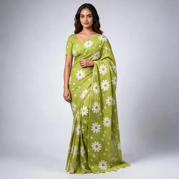 Green_Floral_Print_Saree_For_Women