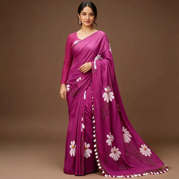 Magenta_Floral_Print_Saree_For_Women