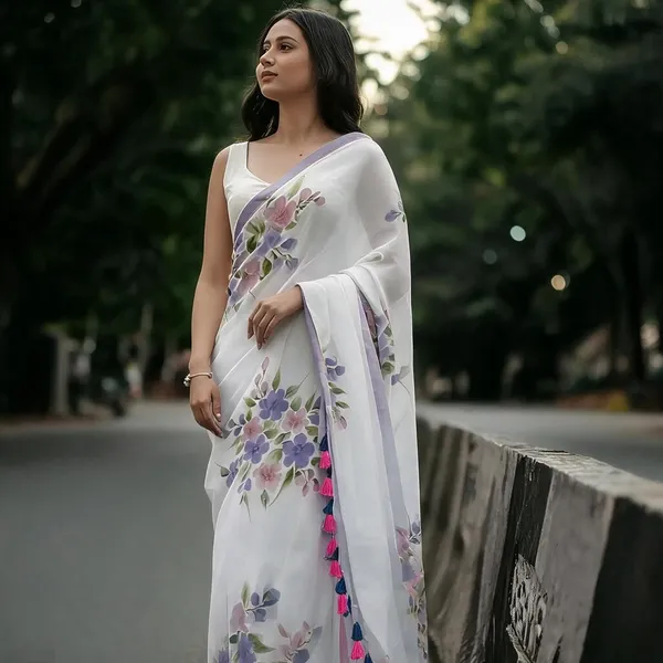 White_Floral_Print_Saree_for_Women