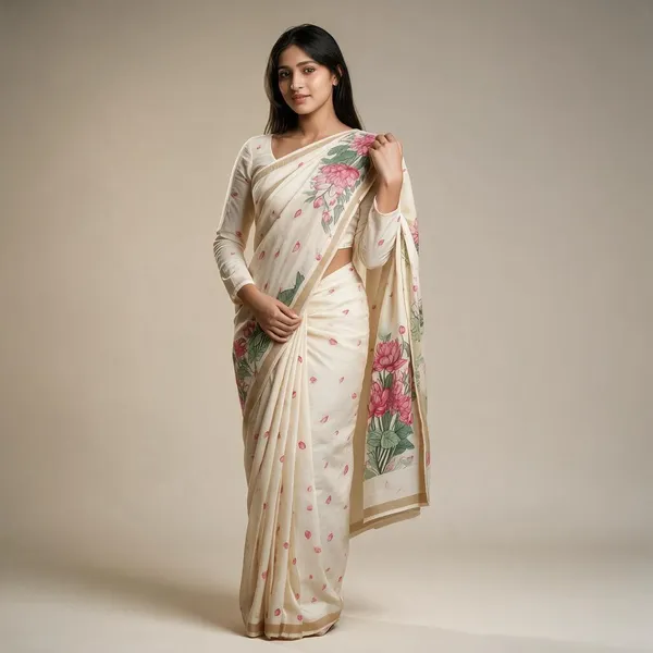 Cream_Floral_Print_Saree_For_Women