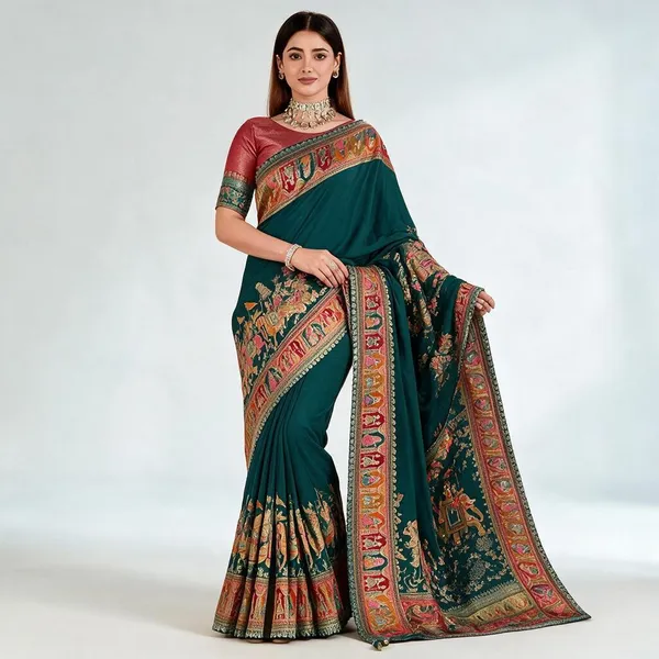 Teal_Ethnic_Printed_Saree_for_Women