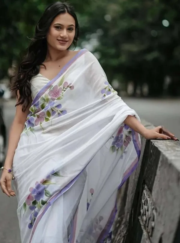 White_Floral_Print_Saree_for_Women