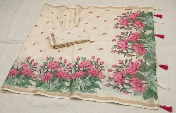 Cream_Floral_Print_Saree_For_Women