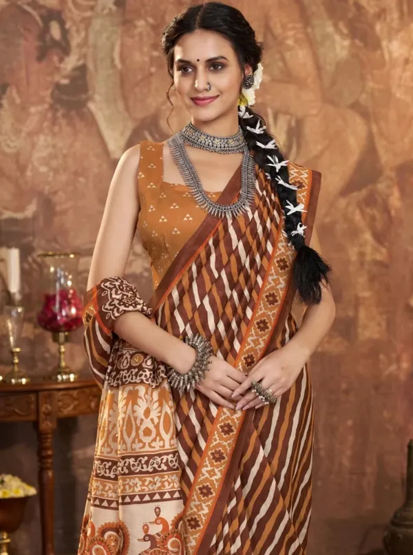 Brown_Printed_Saree_For_Women