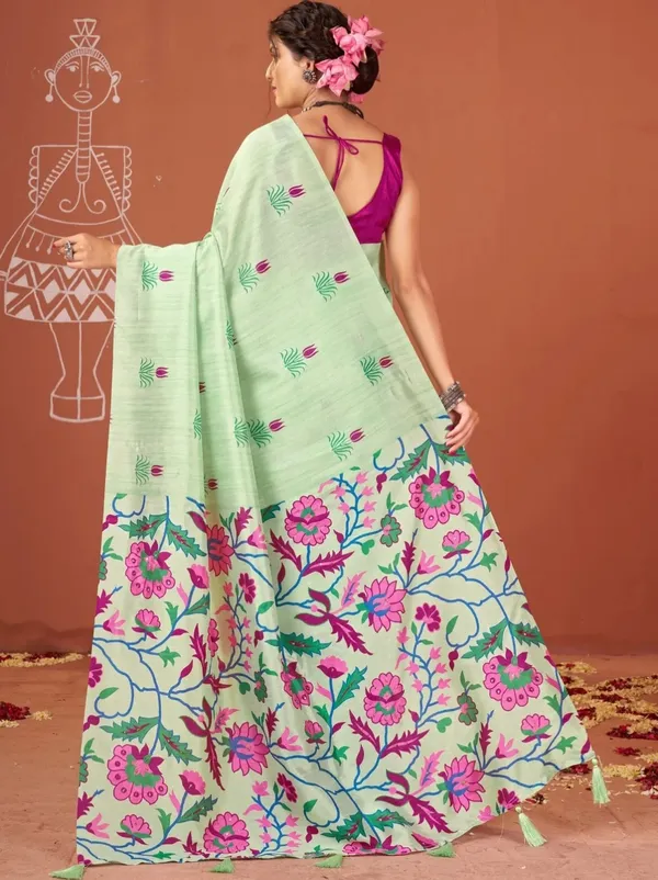 Green_Floral_Print_Saree_For_Women