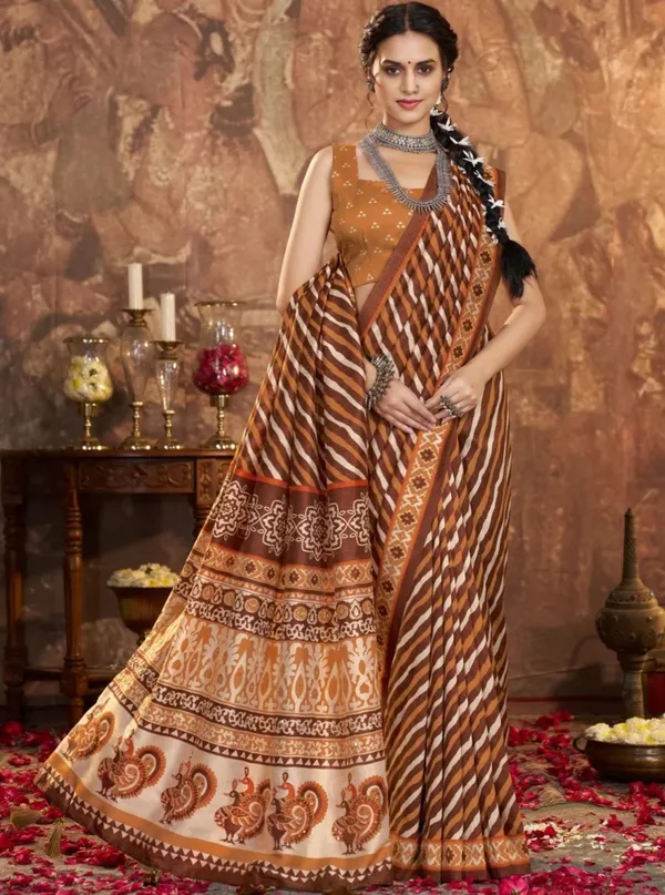 Brown_Printed_Saree_For_Women