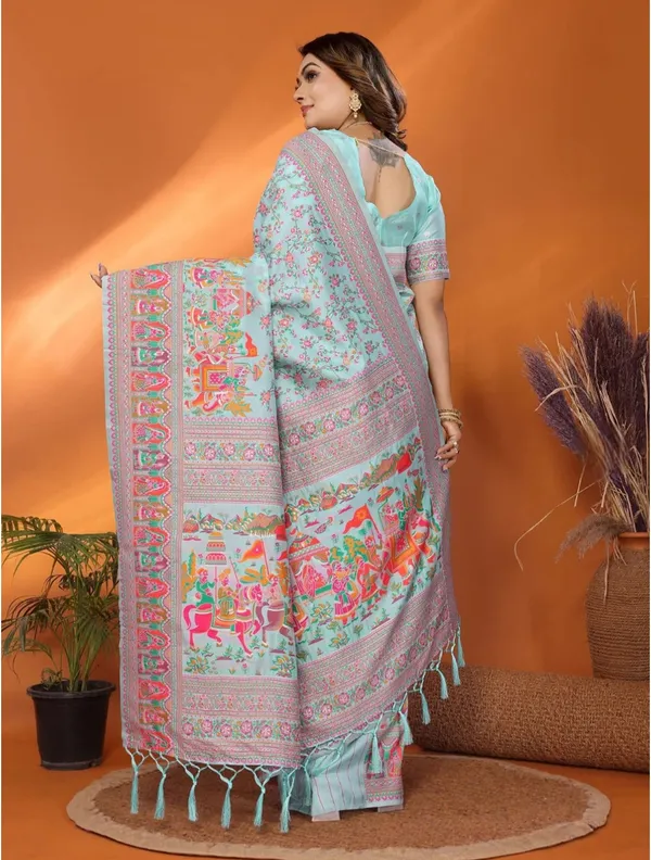 Aqua_Floral_Printed_Saree_for_Women