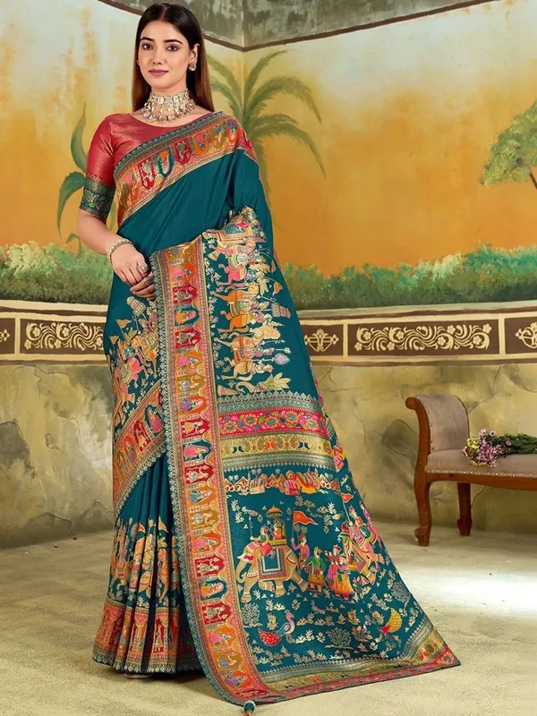 Teal_Ethnic_Printed_Saree_for_Women