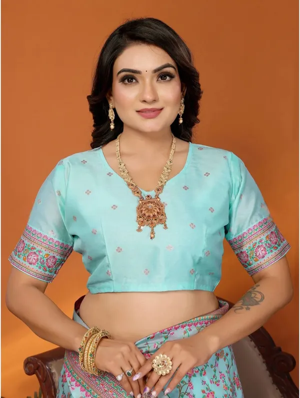 Aqua_Floral_Printed_Saree_for_Women