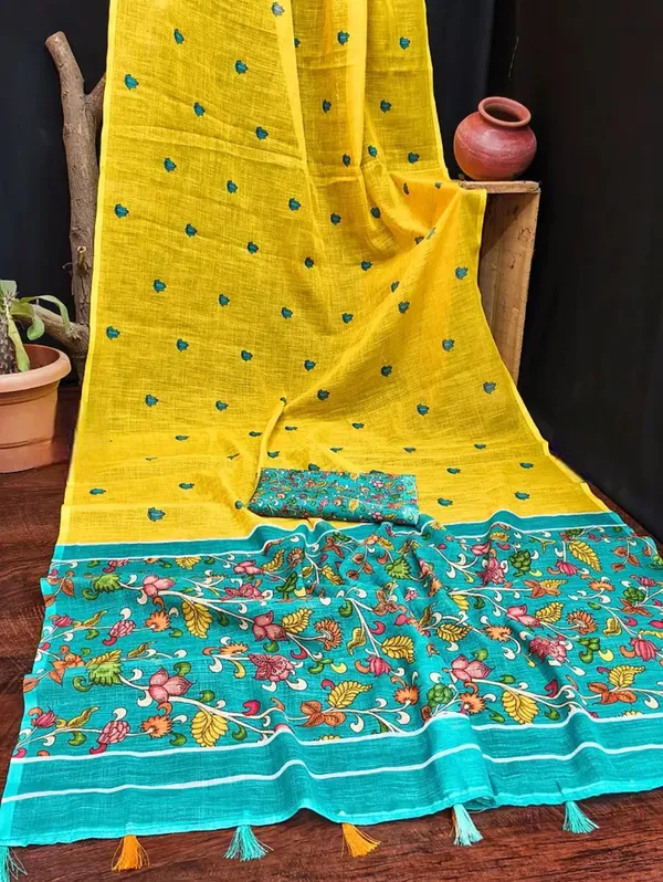Yellow_Cotton_Floral_Printed_Saree_For_Women