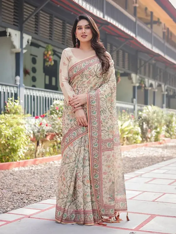 Beige_Floral_Print_Saree_for_Women