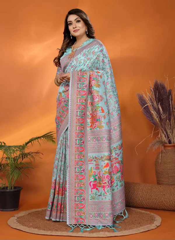 Aqua_Floral_Printed_Saree_for_Women