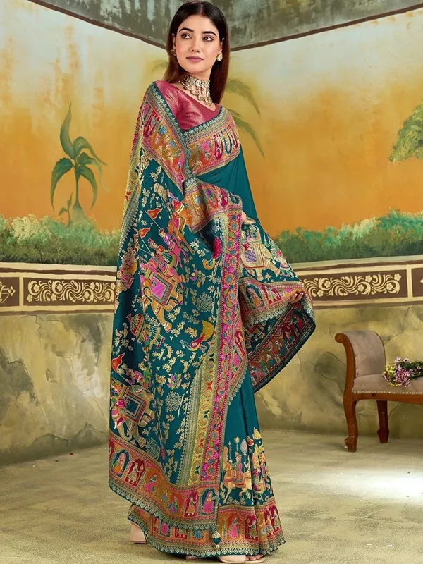 Teal_Ethnic_Printed_Saree_for_Women