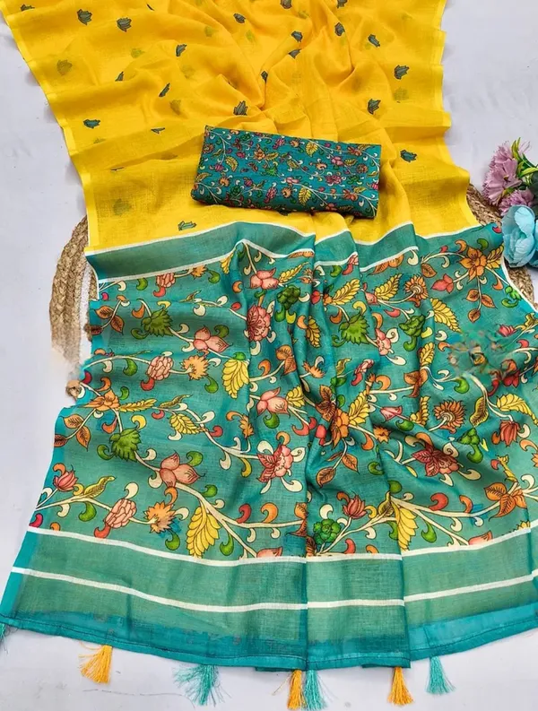 Yellow_Cotton_Floral_Printed_Saree_For_Women