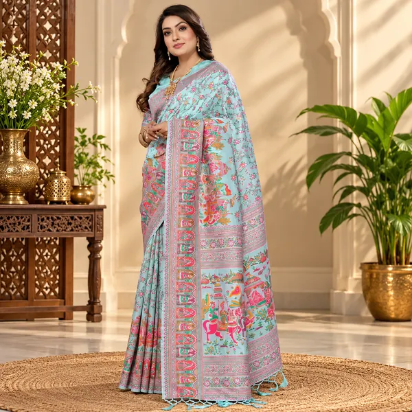Aqua_Floral_Printed_Saree_for_Women