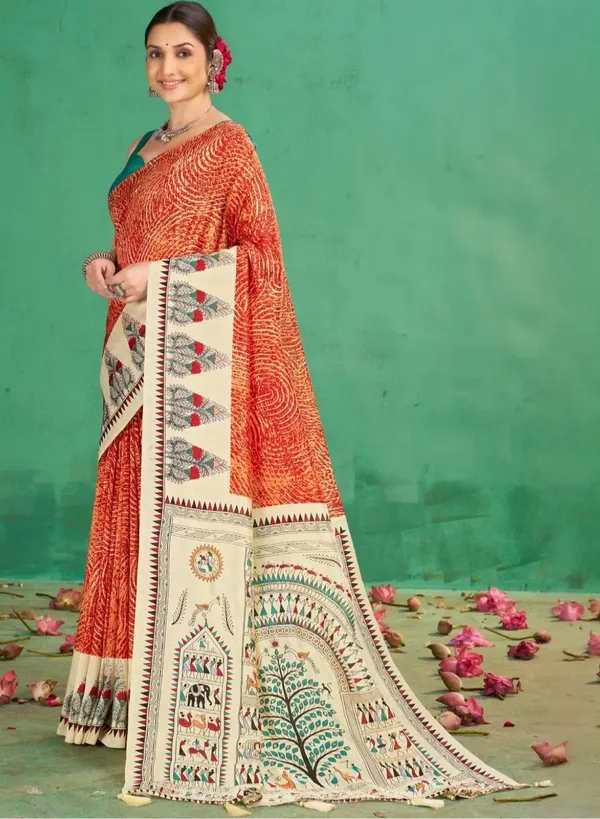 Orange_Printed_Saree_for_Women