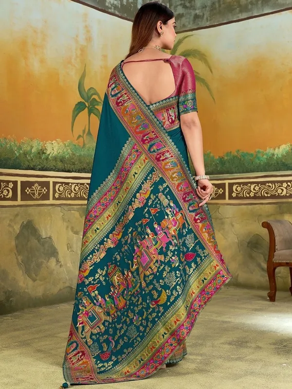 Teal_Ethnic_Printed_Saree_for_Women