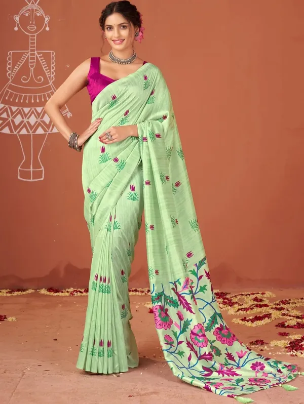 Green_Floral_Print_Saree_For_Women