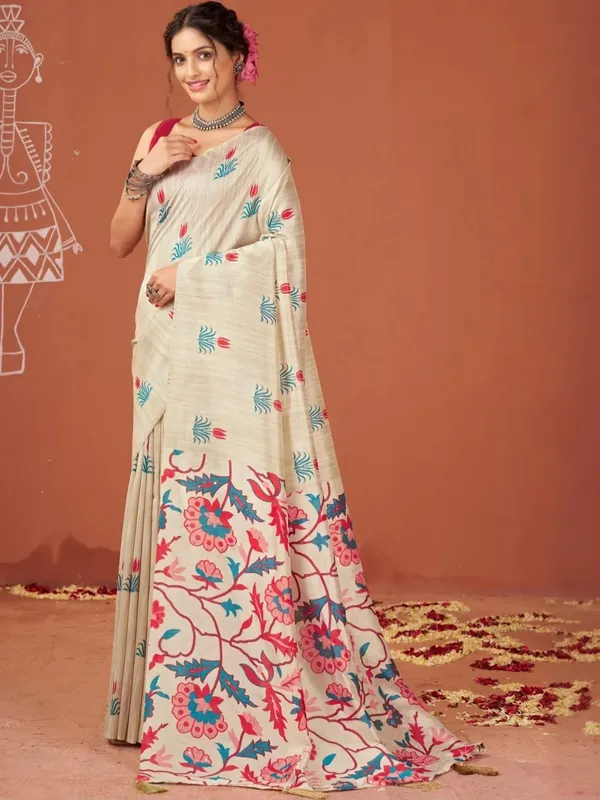 Cream_Floral_Print_Saree_for_Women