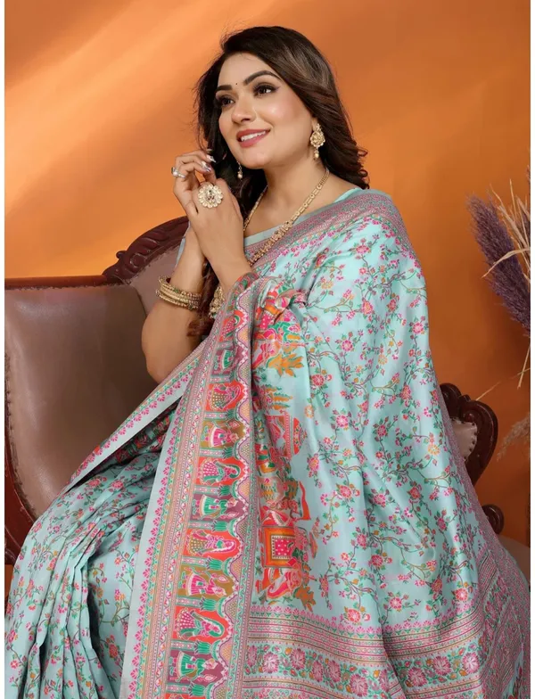 Aqua_Floral_Printed_Saree_for_Women