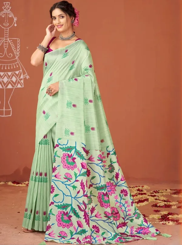 Green_Floral_Print_Saree_For_Women