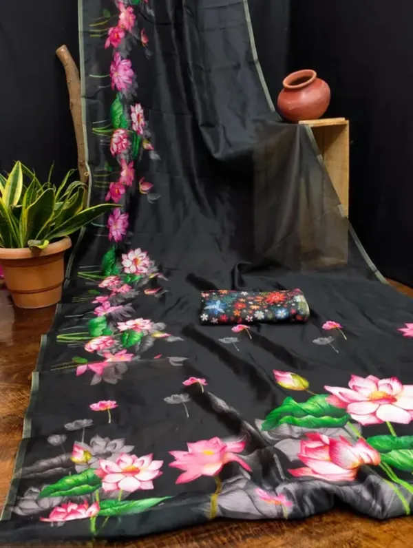 Black_Organza_Floral_Print_Saree_For_Women