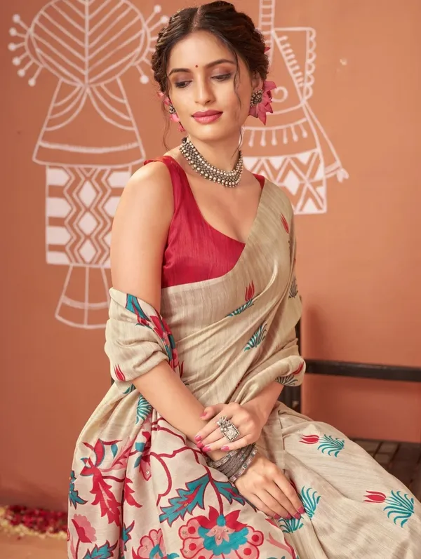 Cream_Floral_Print_Saree_for_Women