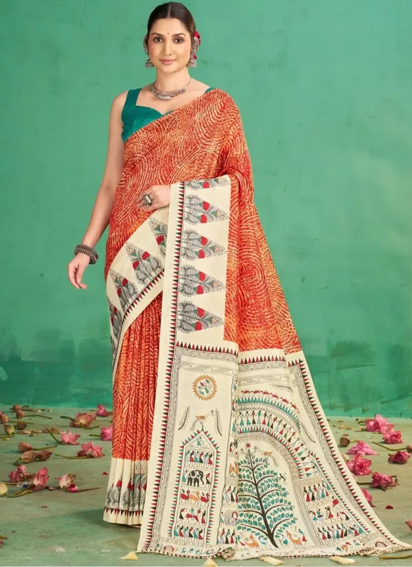 Orange_Printed_Saree_for_Women