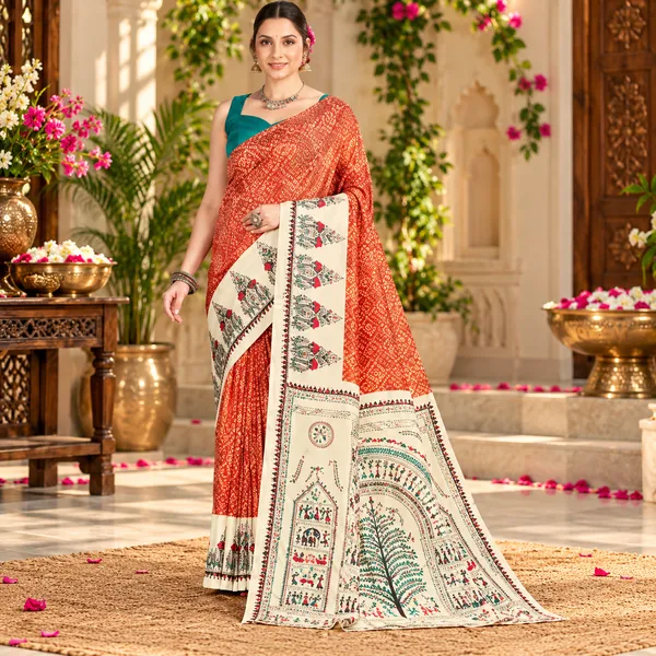 Orange_Printed_Saree_for_Women