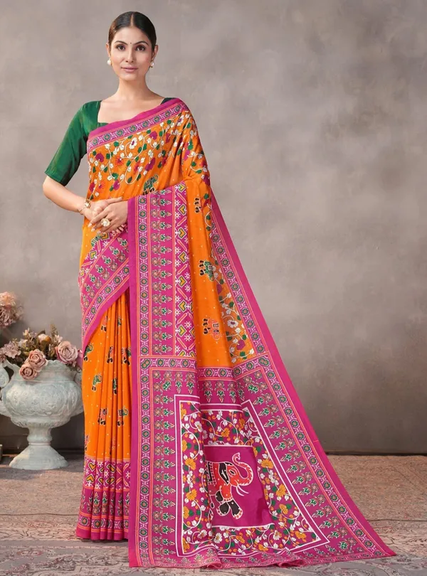 Orange_Printed_Saree_for_Women