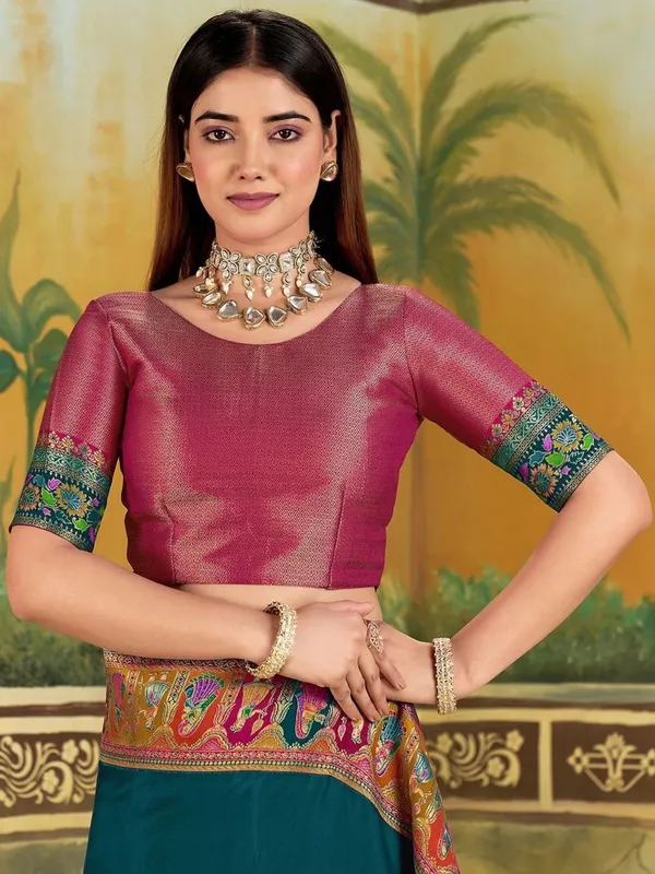 Teal_Ethnic_Printed_Saree_for_Women