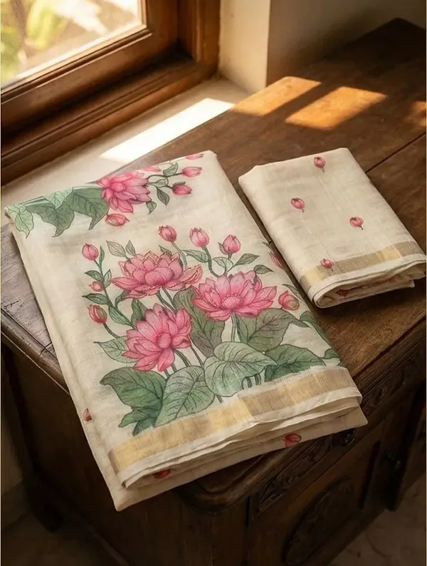 Cream_Floral_Print_Saree_For_Women