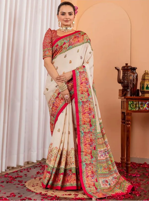 Cream_Multicolor_Printed_Saree_For_Women