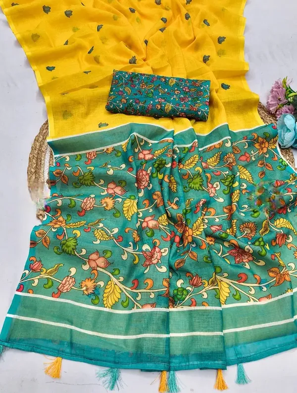 Yellow_Cotton_Floral_Printed_Saree_For_Women