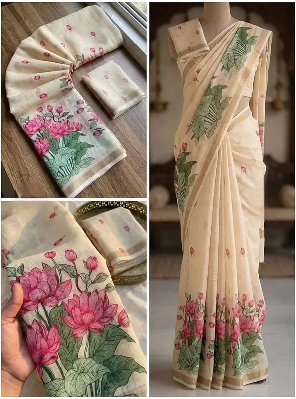 Cream_Floral_Print_Saree_For_Women