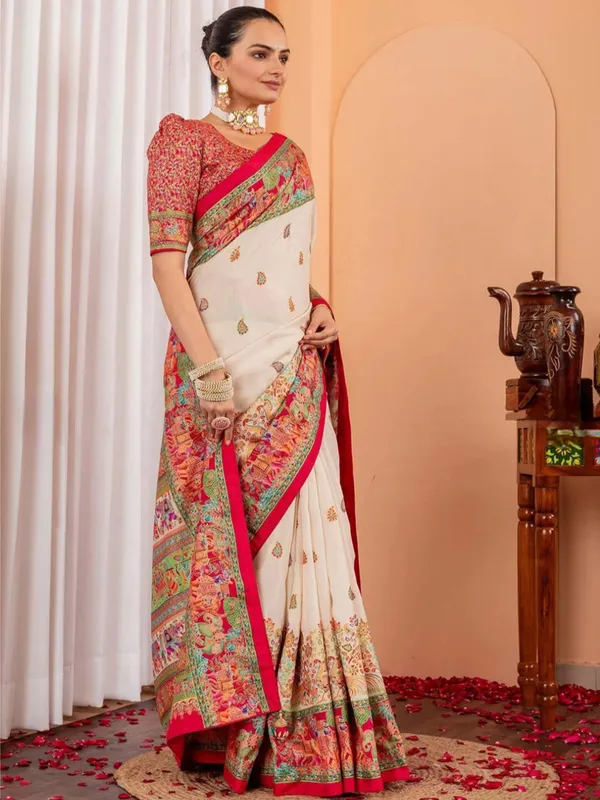 Cream_Multicolor_Printed_Saree_For_Women