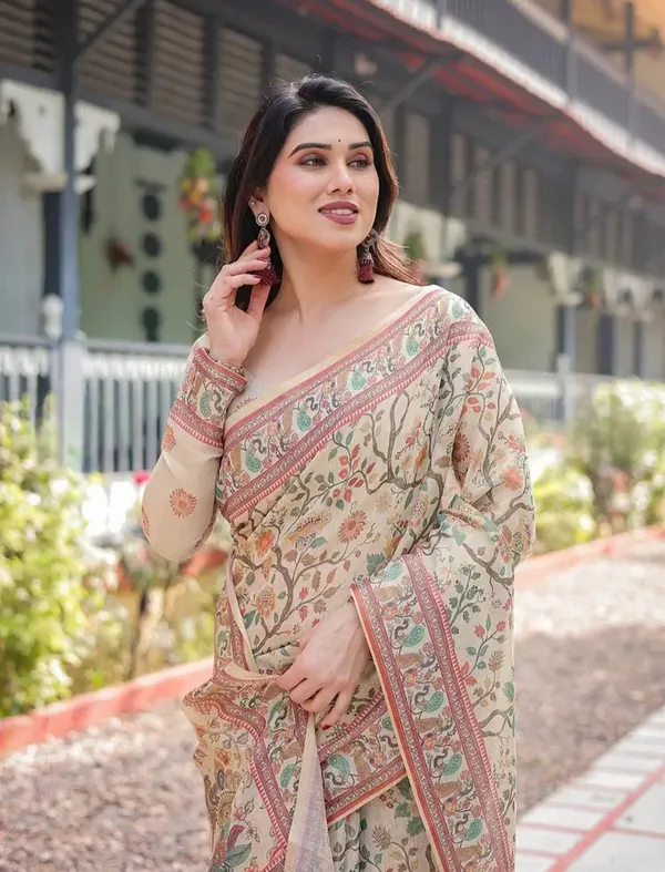 Beige_Floral_Print_Saree_for_Women