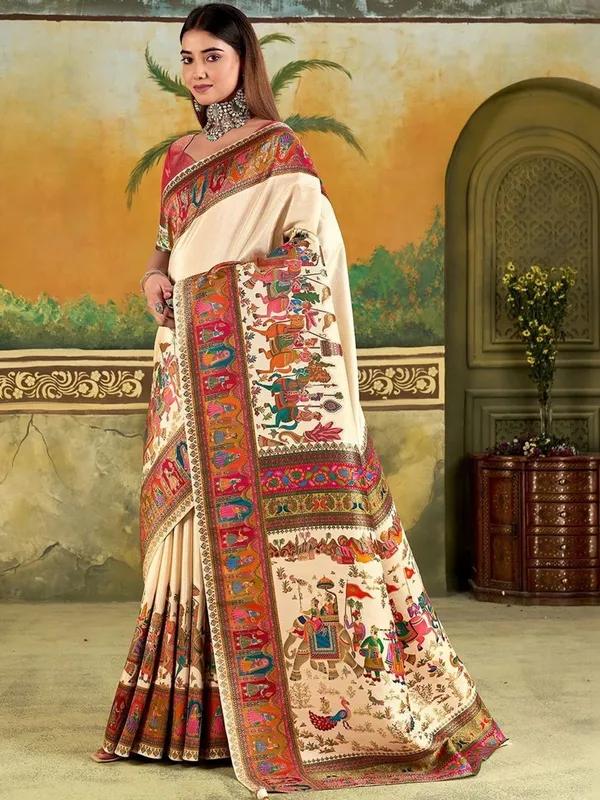 Cream_Printed_Ethnic_Saree_for_Women