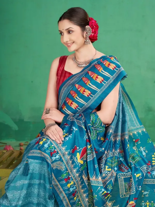 Blue_Printed_Ethnic_Saree_for_Women