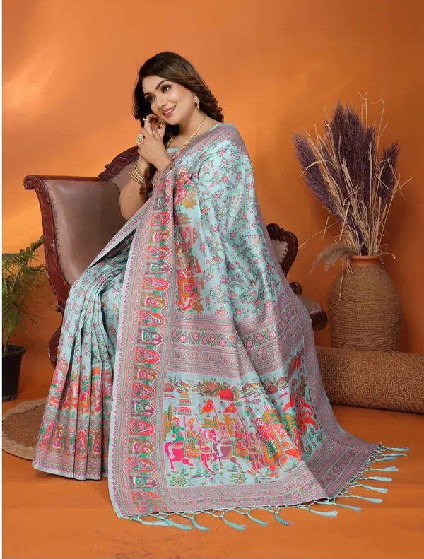 Aqua_Floral_Printed_Saree_for_Women