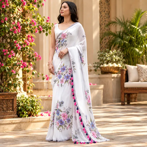 White_Floral_Print_Saree_for_Women