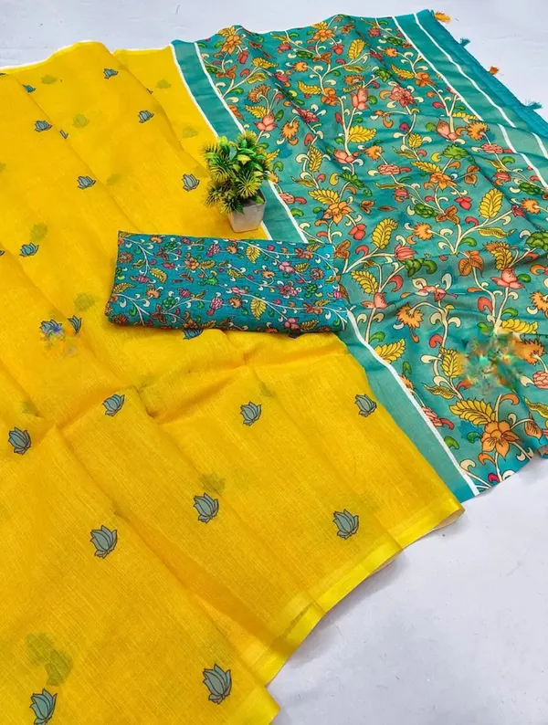 Yellow_Cotton_Floral_Printed_Saree_For_Women