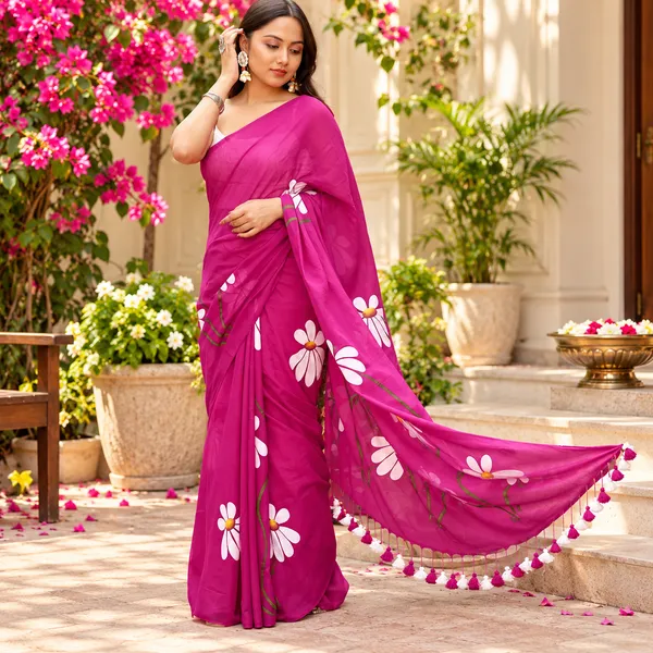 Magenta_Floral_Print_Saree_For_Women