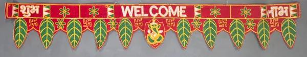 Handcrafted_Red_&_Green_Mango_Leaf_Embroidery_Door_Toran_-_Welcome_Text,_Ganesh_Motif_&_Swastik_Entrance_Bandarwal_For_Festive_Home_Decor