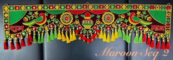 Handcrafted_Maroon_Velvet_Embroidery_Door_Toran_-_Kalash_&_Shubh_Labh_Sequin_Work_Entrance_Bandarwal_For_Festive_Home_&_Temple_Decor
