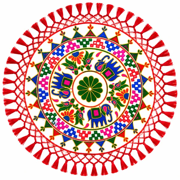Handcrafted_Gujarati_Embroidery_Square_Thalposh_-_Lotus_Floral_Mirror_Work_Chowki_Mat_&_Table_Cover_with_Red_Tassels