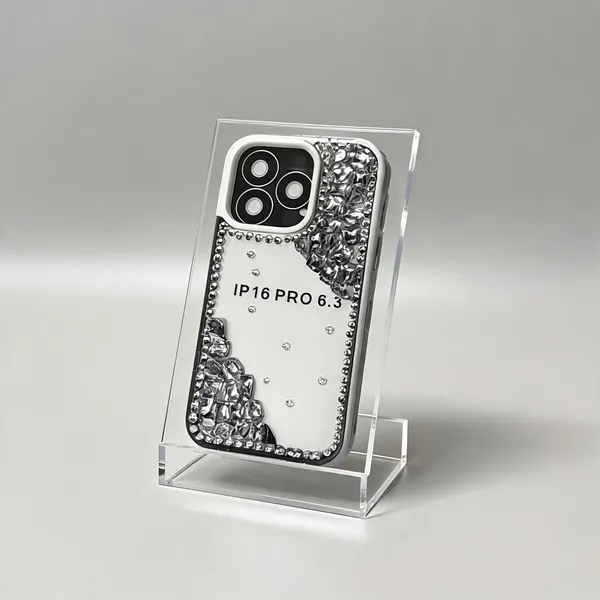 Silver_Embellished_Chain_Strap_Phone_Cover_For_Iphone_16_Pro