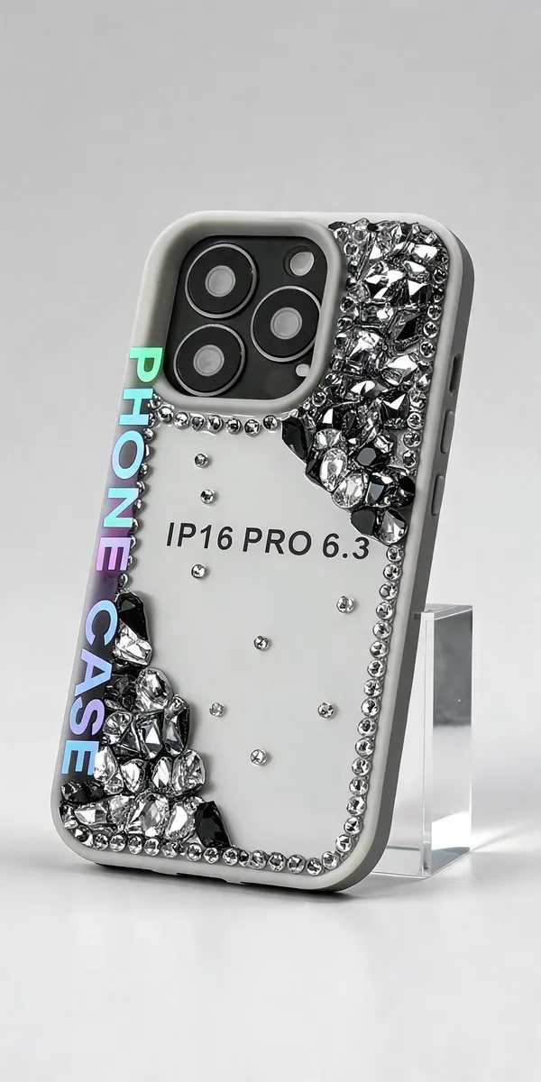 Silver_Embellished_Chain_Strap_Phone_Cover_For_Iphone_16_Pro